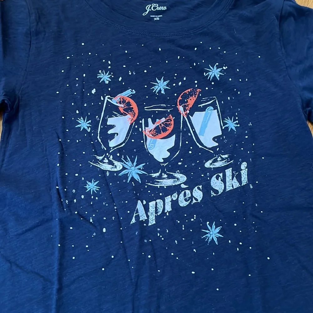 Jcrew Apres ski graphic navy blue T-shirt extra small NWT AE974
